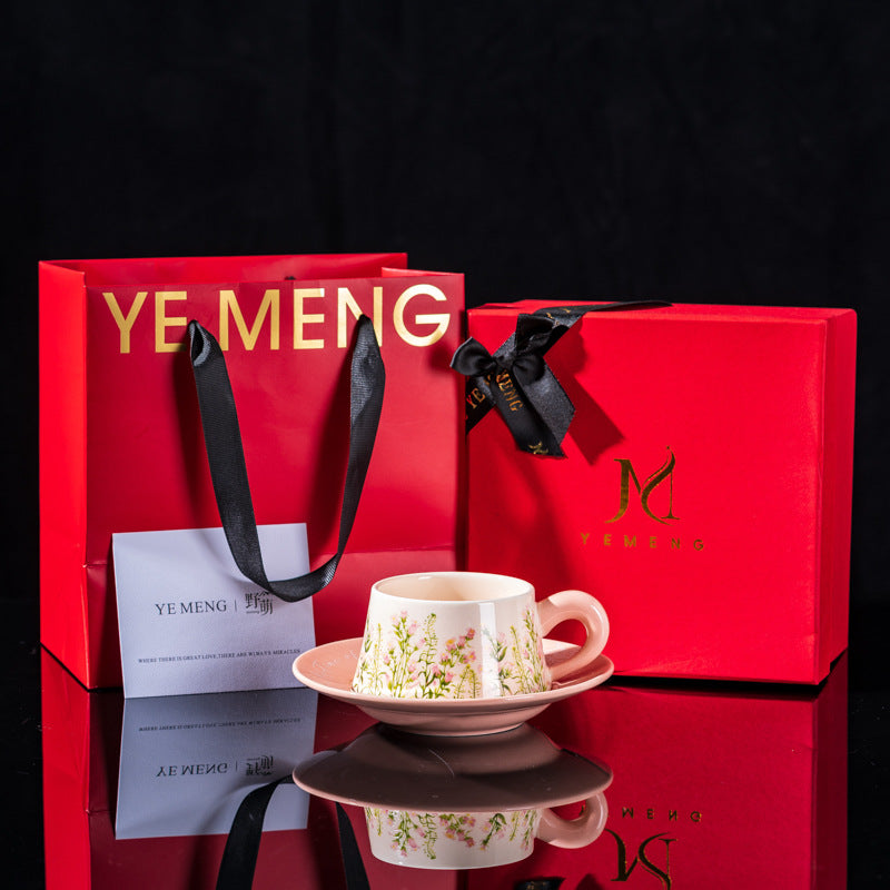 Elegant Iris Flower Ceramic Coffee Cup Set with Gift Box - Multiple Styles & Sizes