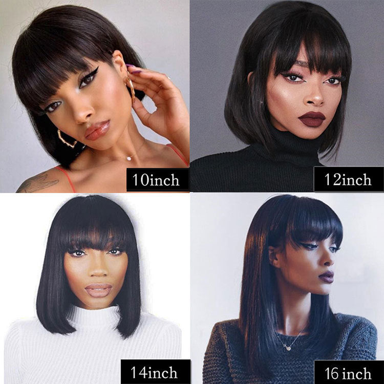 Human Hair Bob Wig with Bangs - Natural Style, Multiple Lengths & Colors