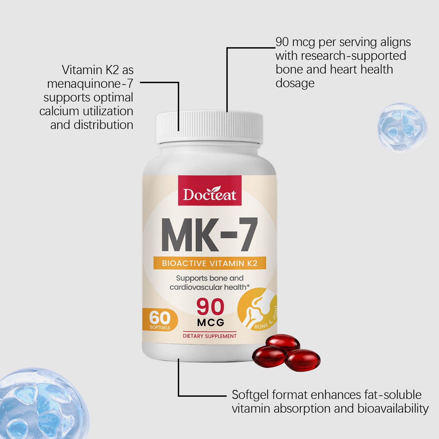 Vitamin K Dietary Supplement Softgel Capsules - 60 Count