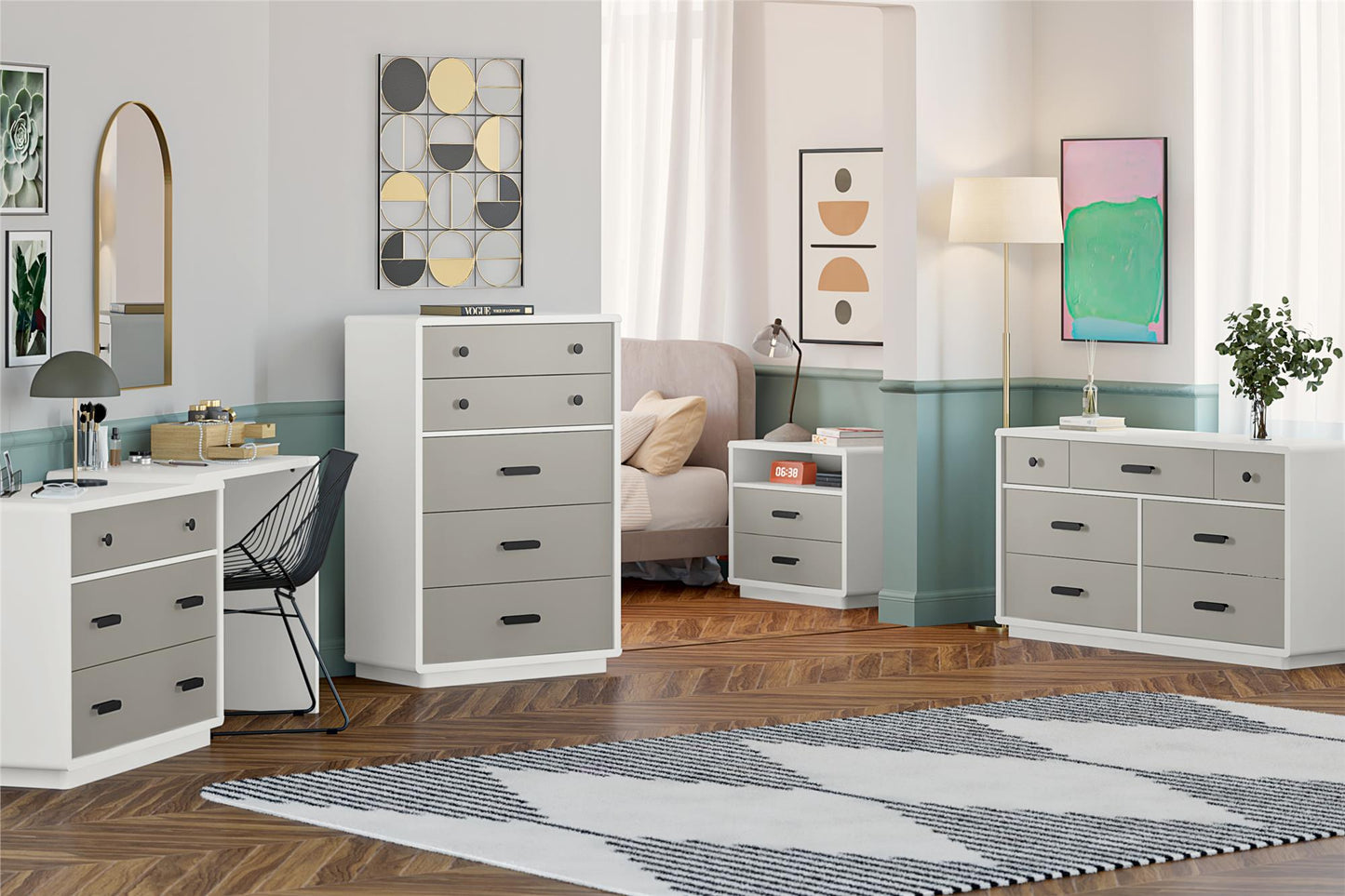 5-Drawer Dresser in White & Gray - Modern Storage Solution