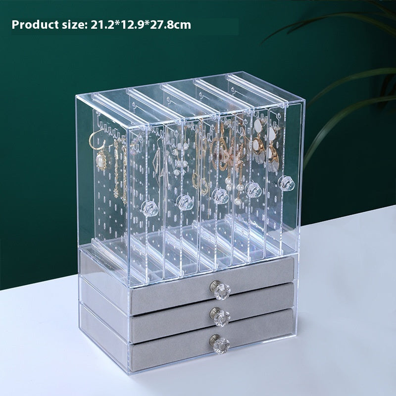 Stud Earrings Acrylic Jewelry Organizer Box with Dustproof Storage Compartments