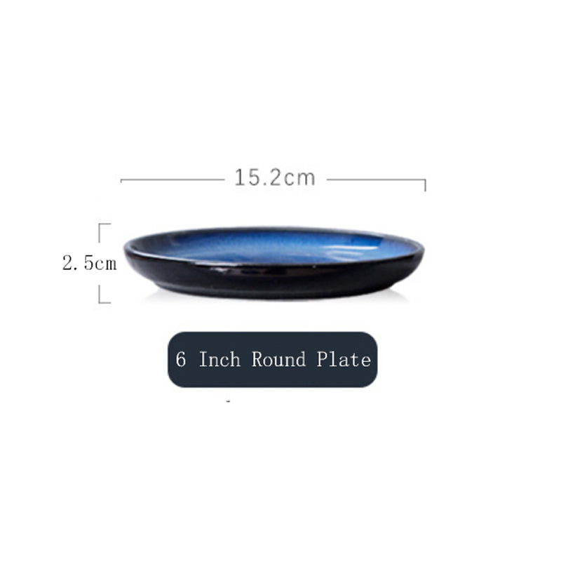 Japanese Kiln-Glazed Star Blue Ceramic Plate - Hand-Painted Dinnerware