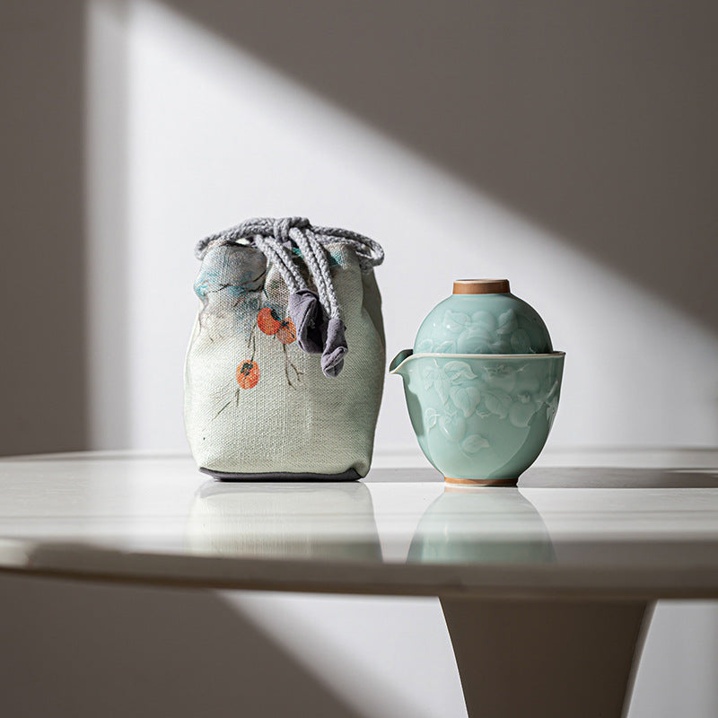 Ceramic Teapot Set with Portable Storage for Travel & Outdoor Use