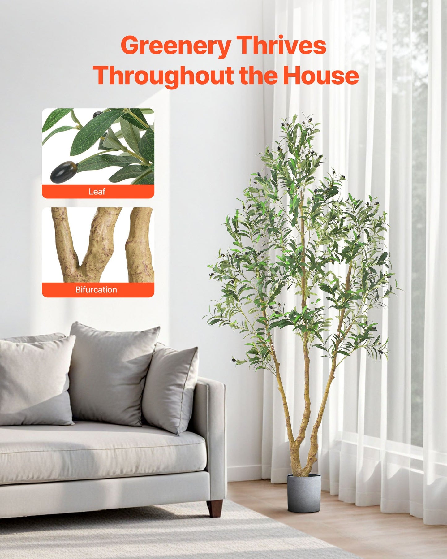7FT Artificial Olive Tree with Black Pot - Realistic Faux Plant for Home & Office