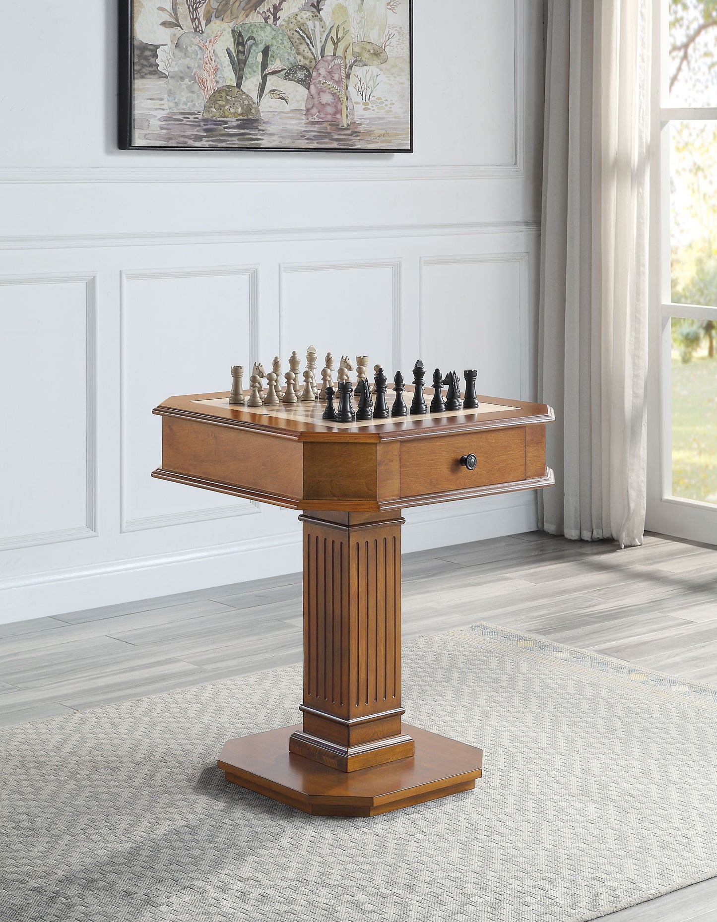 Walnut Finish Game Table with Storage & Reversible Tray