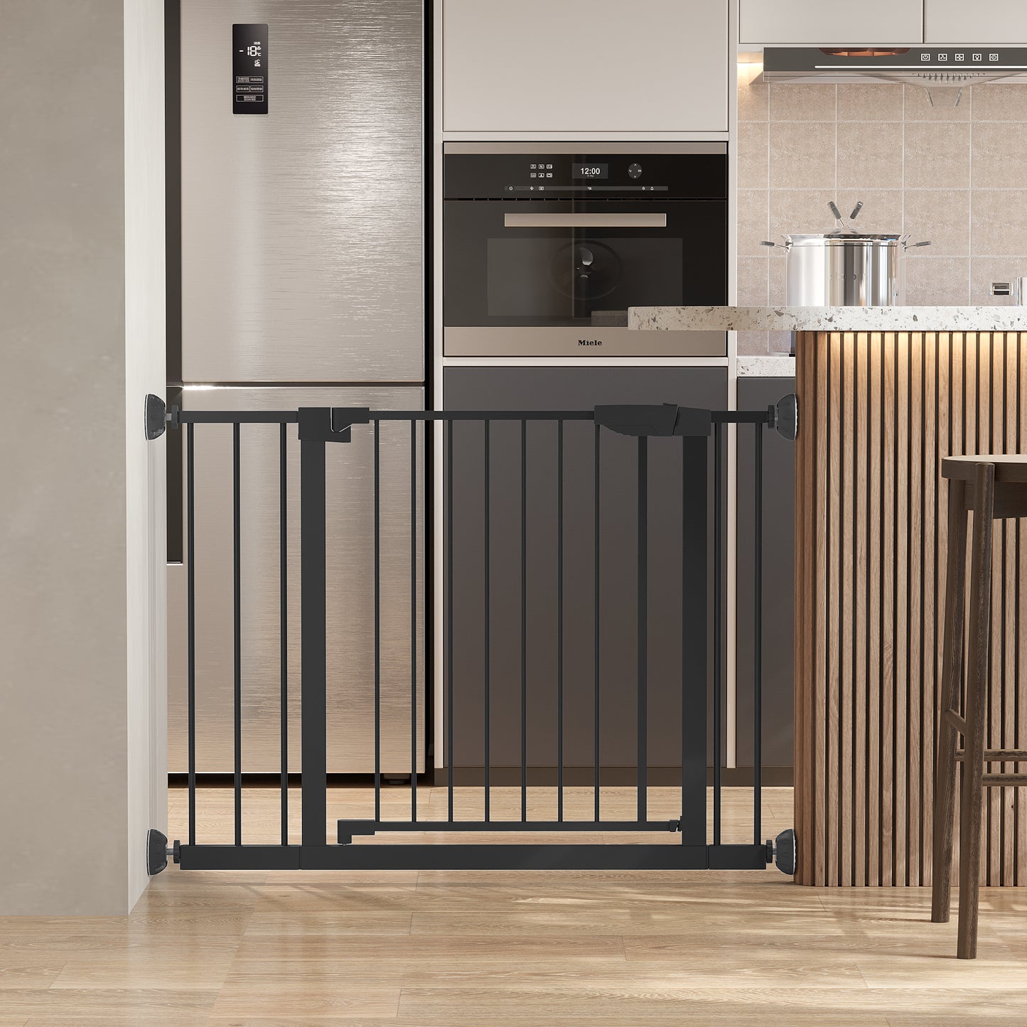 Pressure Mounted Baby Gate with Walk-Through Design - Black