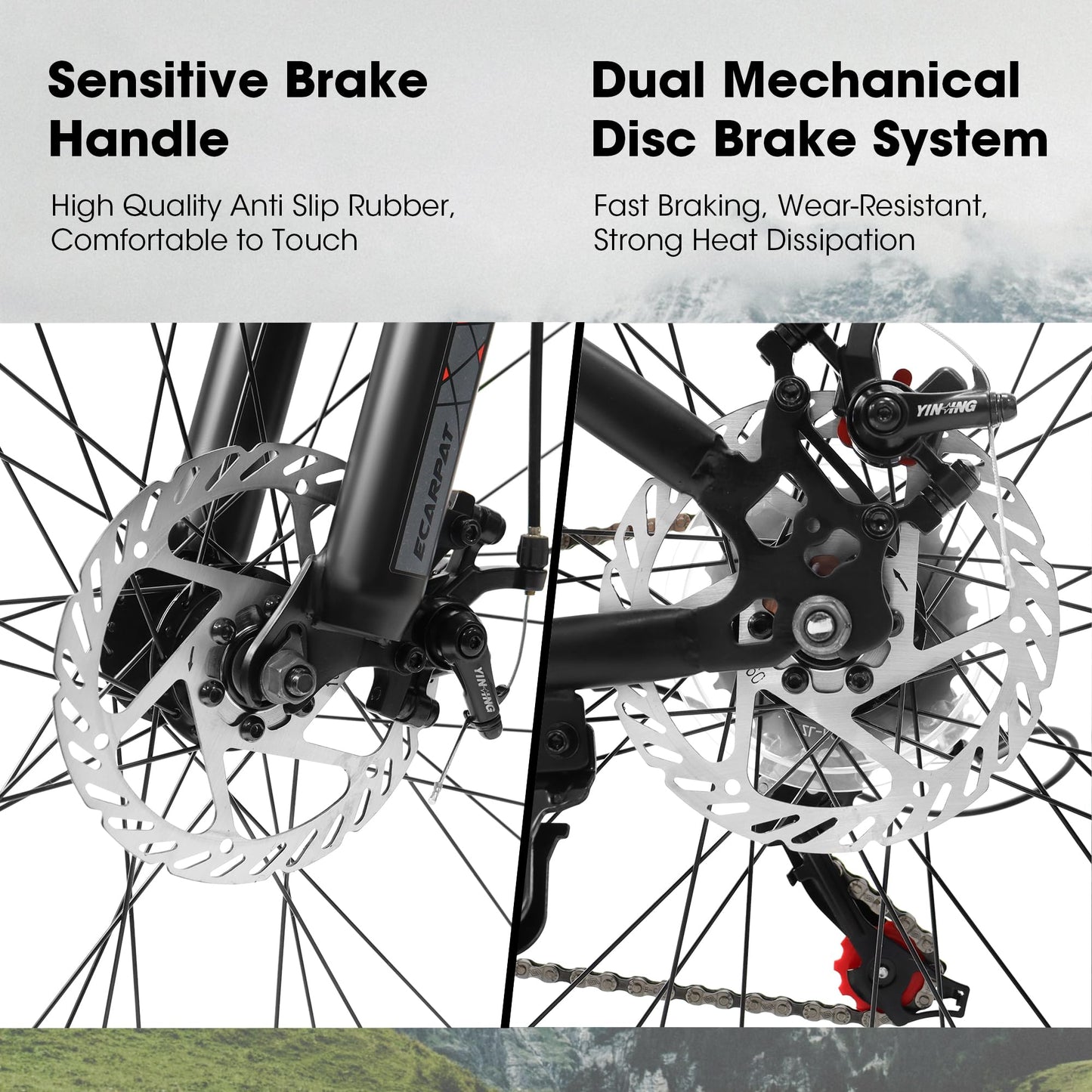24 Inch Mountain Bike for Teenagers - High Carbon Steel Frame, Disc Brakes, Red & Black