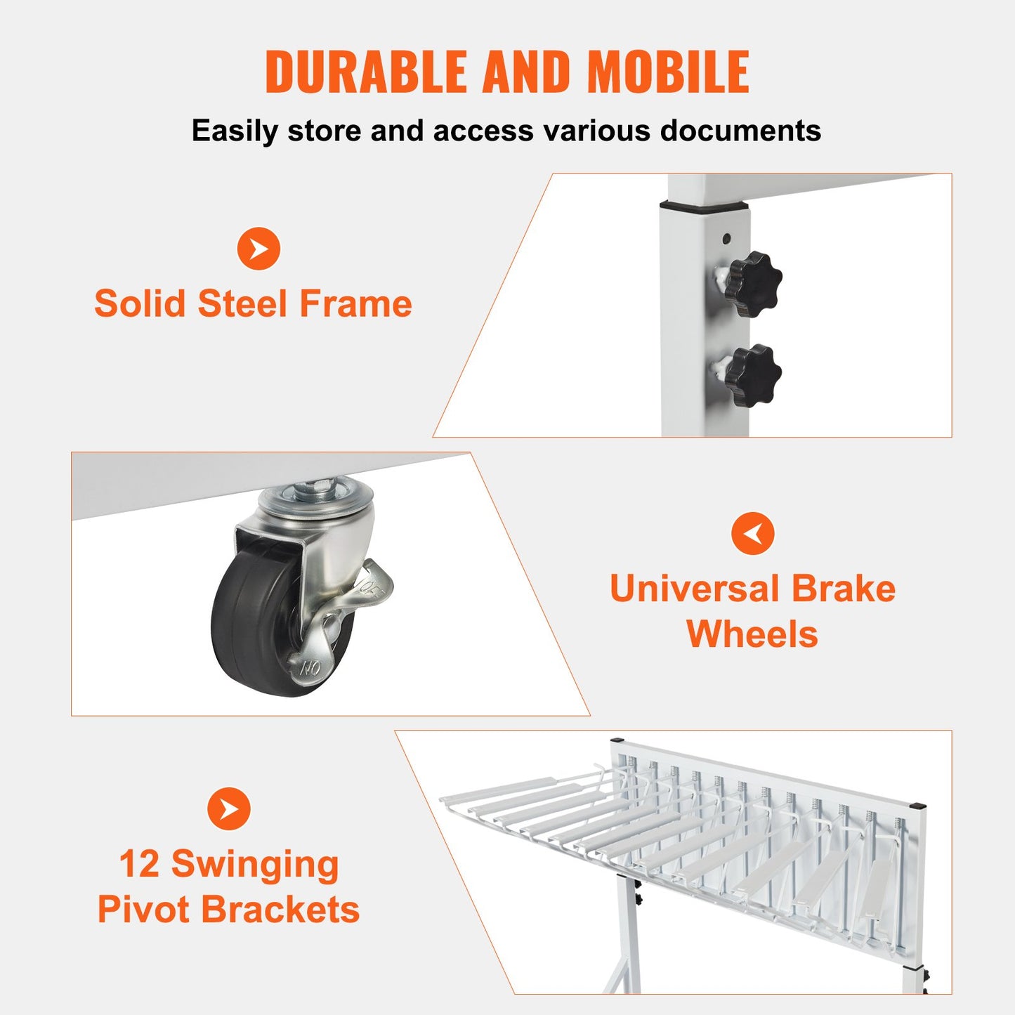 Mobile Blueprint Storage Rack with 12 Pivot Brackets - White