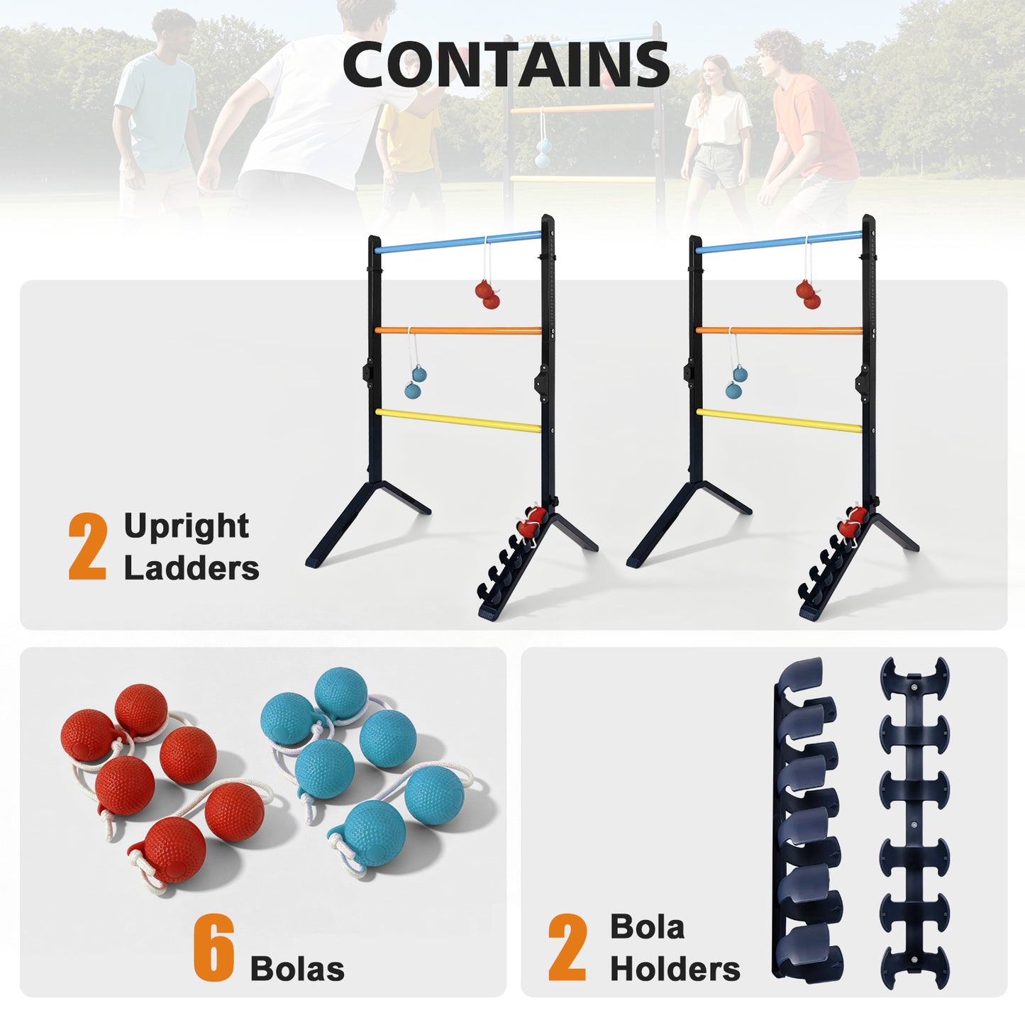 Steel Ladder Toss Game Set - 2 Pack with 6 Bolas, Easy Assembly