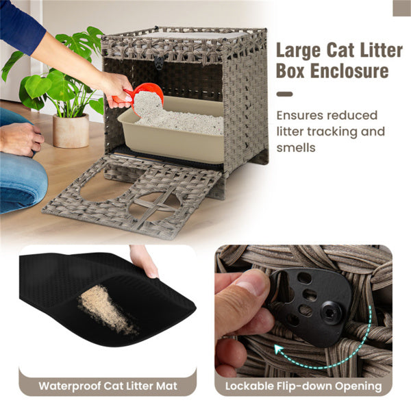 Gray Wicker Cat Condo with Litter Mat & Detachable Cushion - Hidden Enclosure