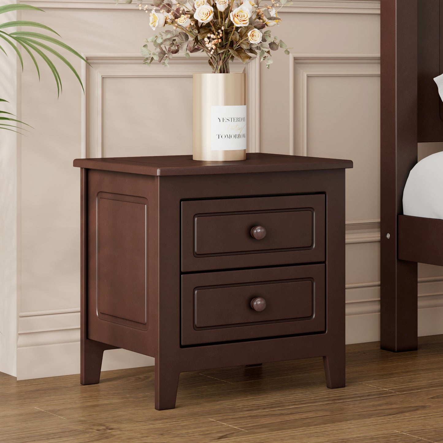 2-Drawer Nightstand For Bedroom, Mid Century Retro Bedside Table With