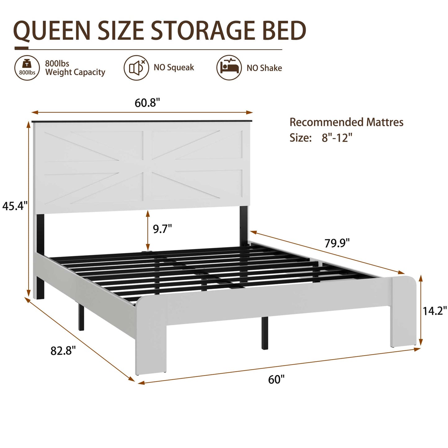 Queen Wood Platform Bed Frame with Headboard & Underbed Storage