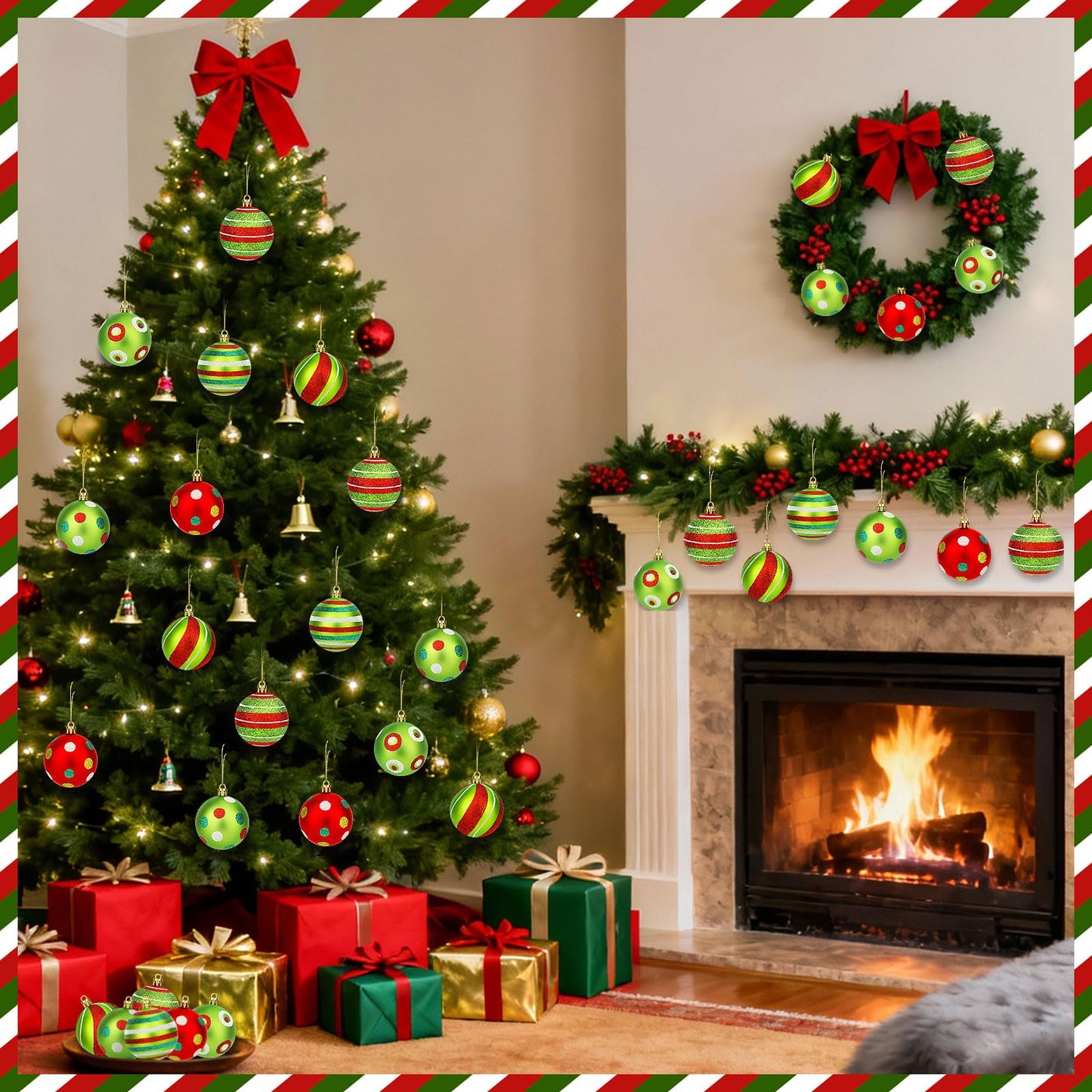 24PCS Red and Green Christmas Ball Ornaments - Holiday Decor