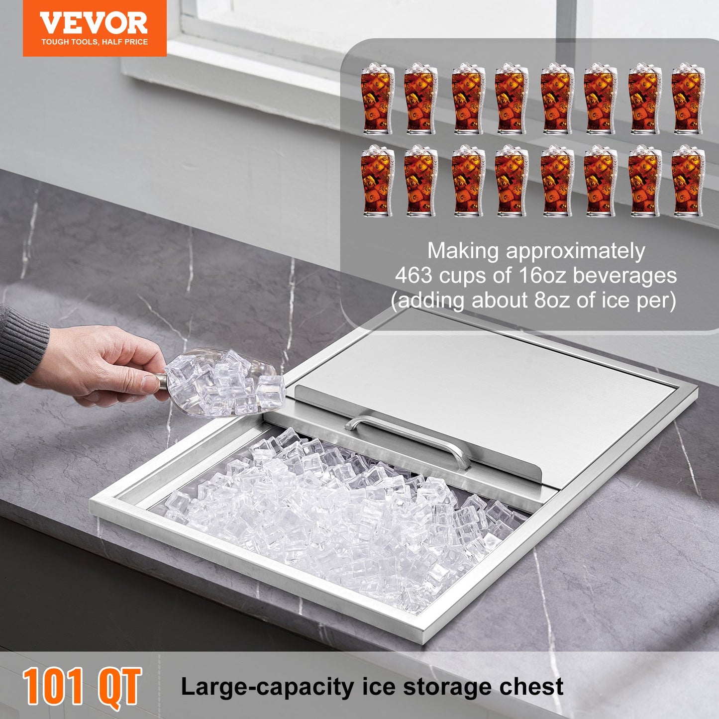 Stainless Steel Drop-In Ice Chest - 40.9 Qt Outdoor Cooler
