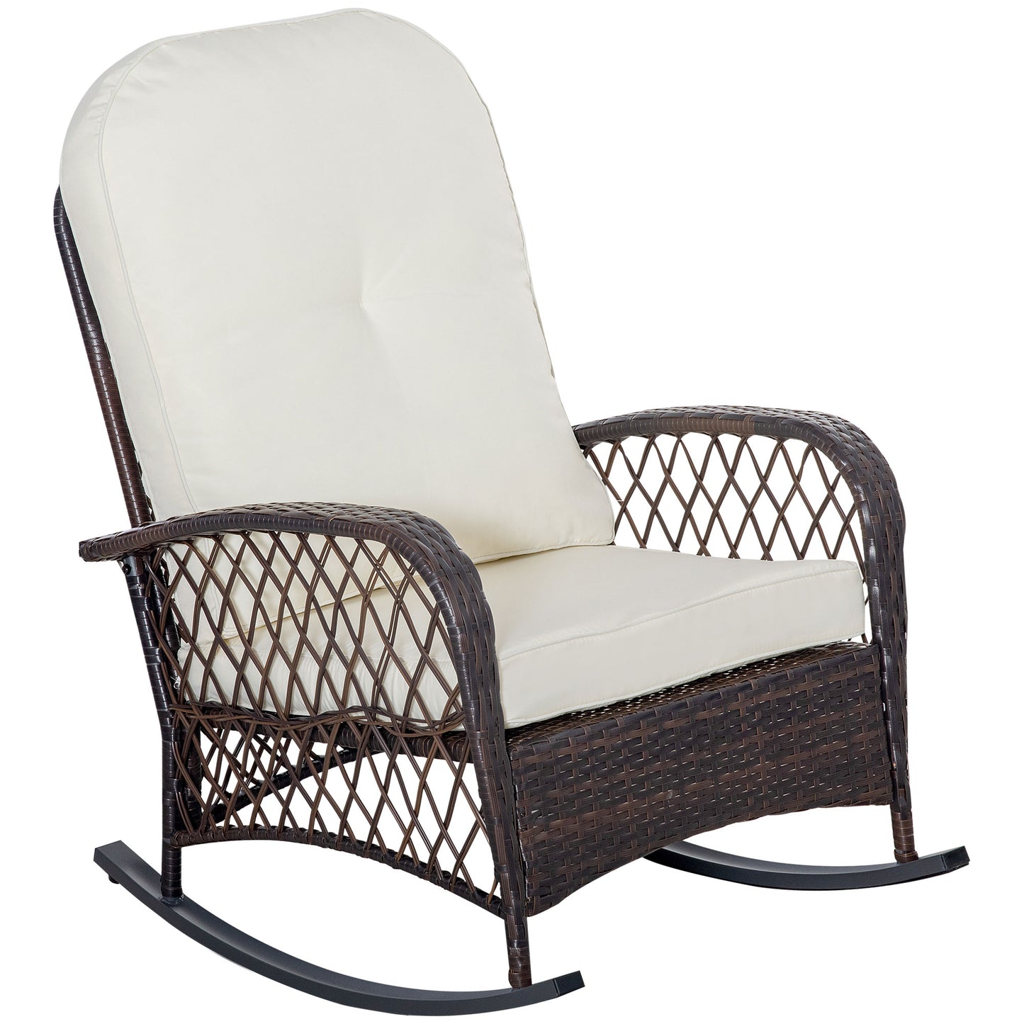 Outdoor Rattan Wicker Recliner Rocker Chair with Cushion