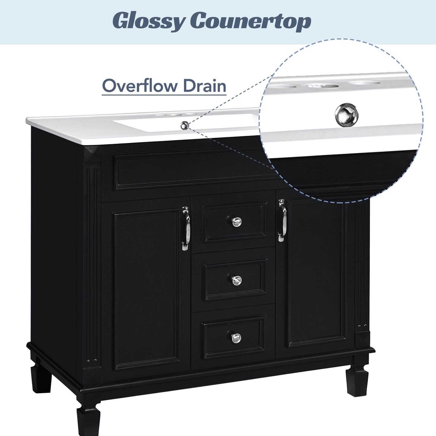 36-Inch Black Bathroom Vanity with Sink & Storage Cabinet