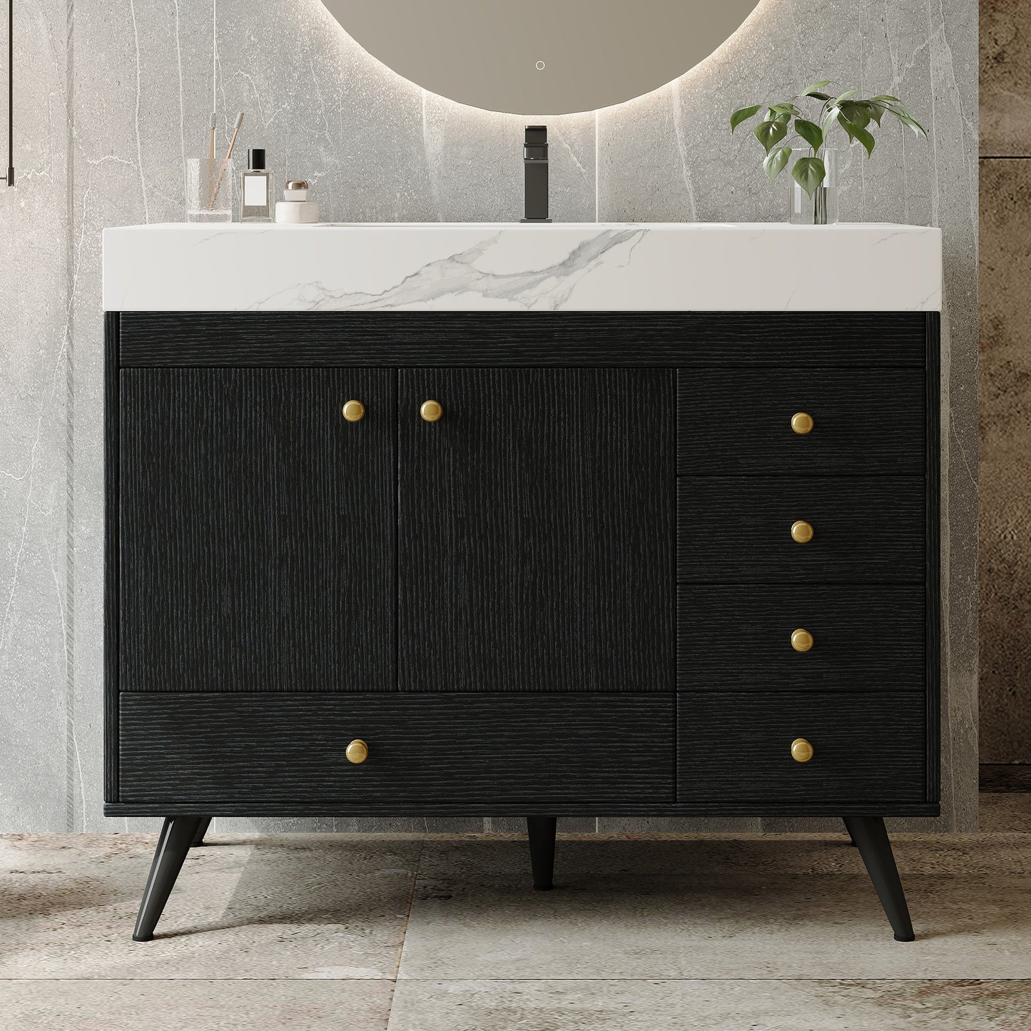 36" Freestanding Bathroom Vanity with Faux Marble Top & Sink