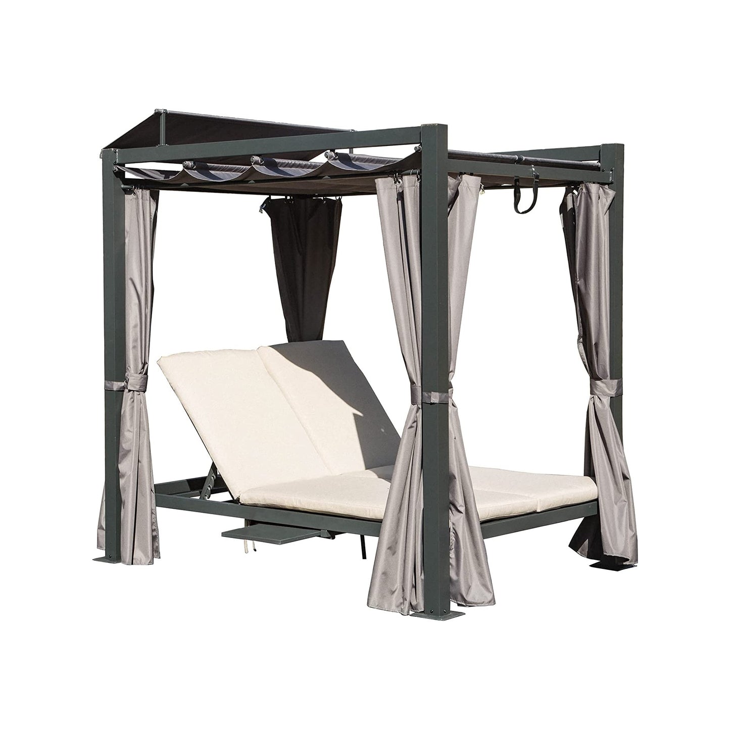 Aluminum Outdoor Patio Daybed With Retractable Canopy Bed, Double