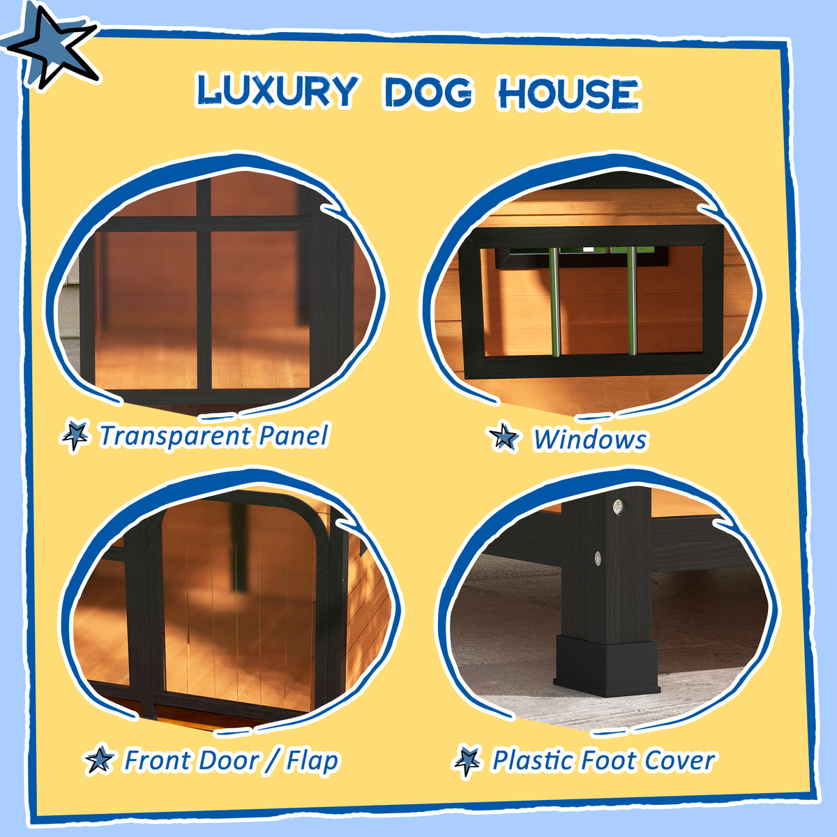 Large Wooden Dog House with Openable Roof and Window - Weatherproof Pet Shelter