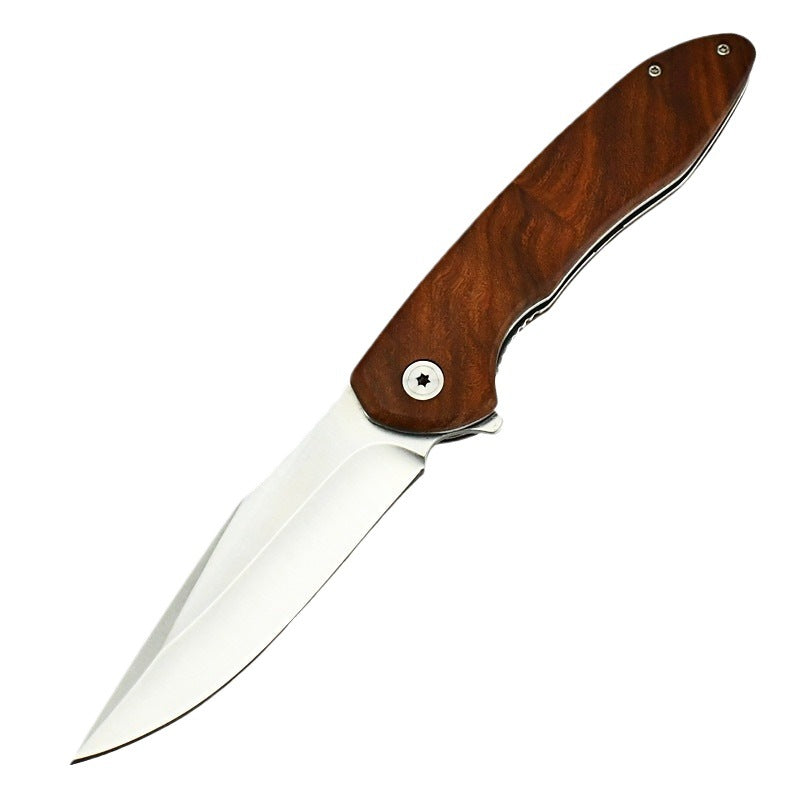 Self-Defense Folding Knife with Wooden Handle for Outdoor Use