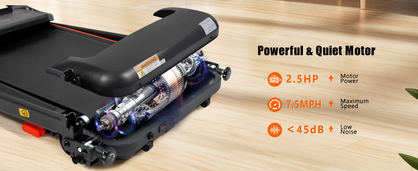 2.5HP Folding Treadmill with Heart Rate Sensor - Black