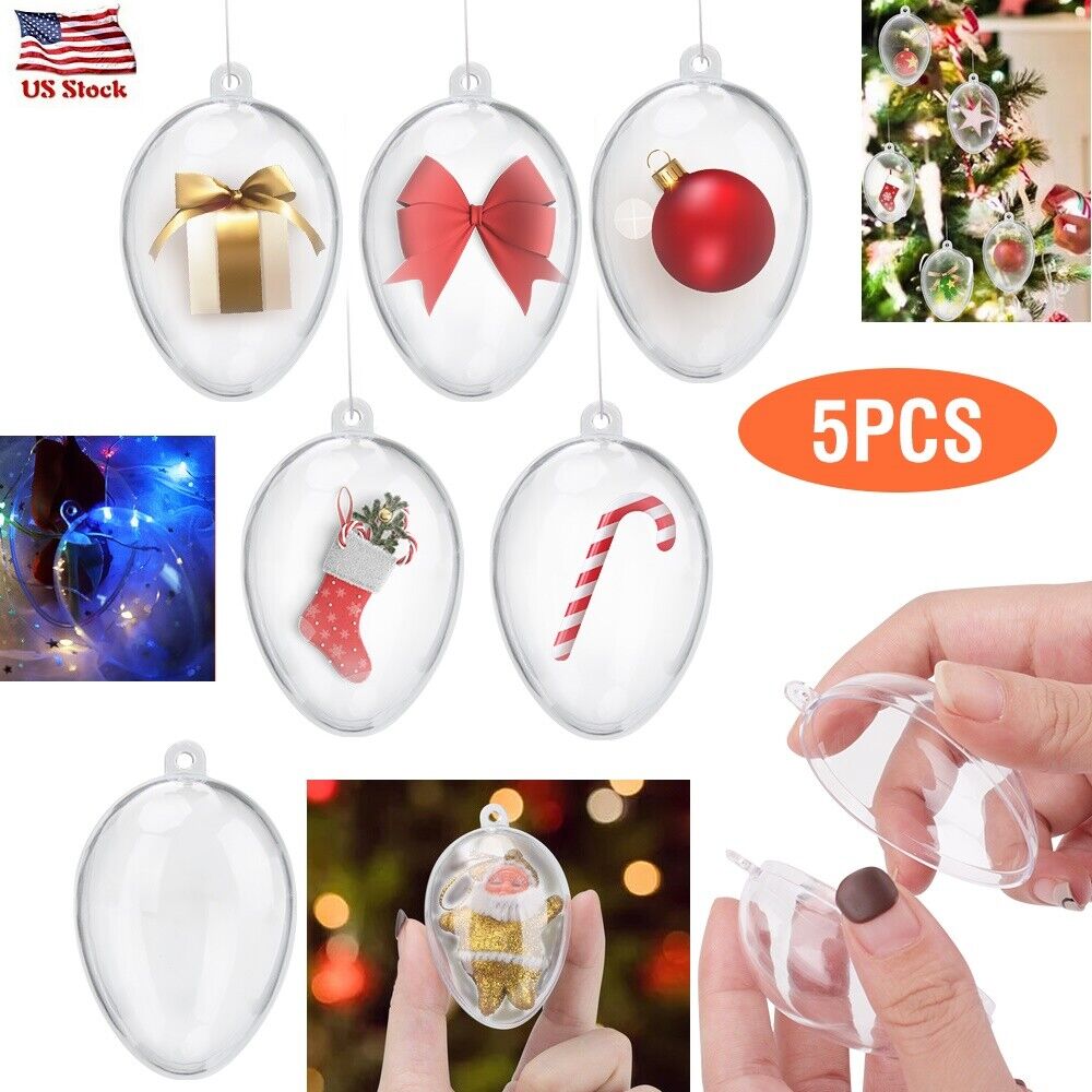 5 PCS Clear Plastic Fillable Christmas Balls - Tree Ornaments
