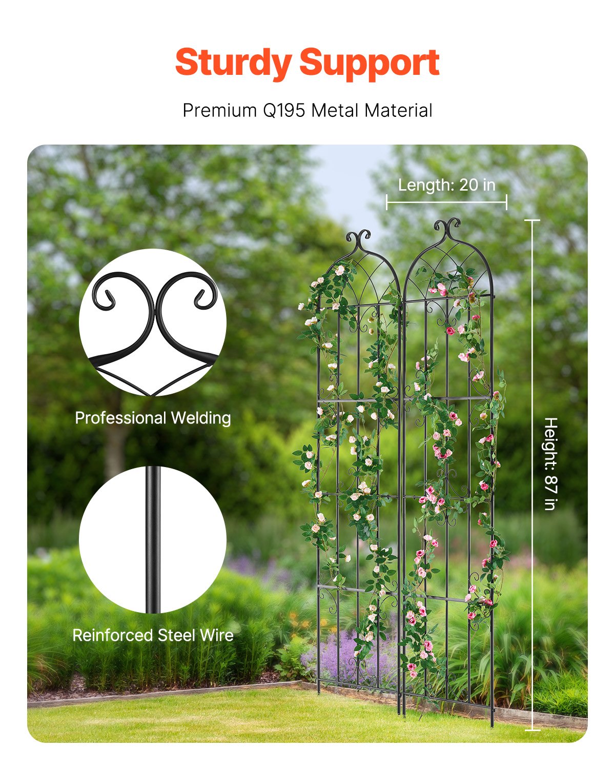 2 Pack Metal Garden Trellis for Climbing Plants 87x20 Inches Rustproof Support