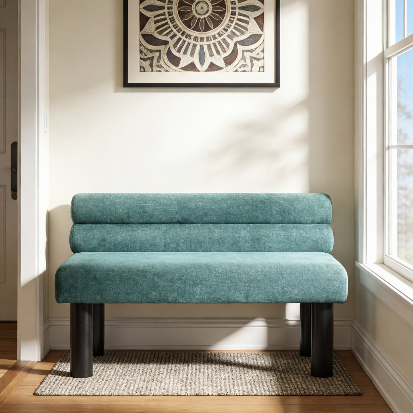 Upholstered Dining Bench with Rubber Wood Legs - Green