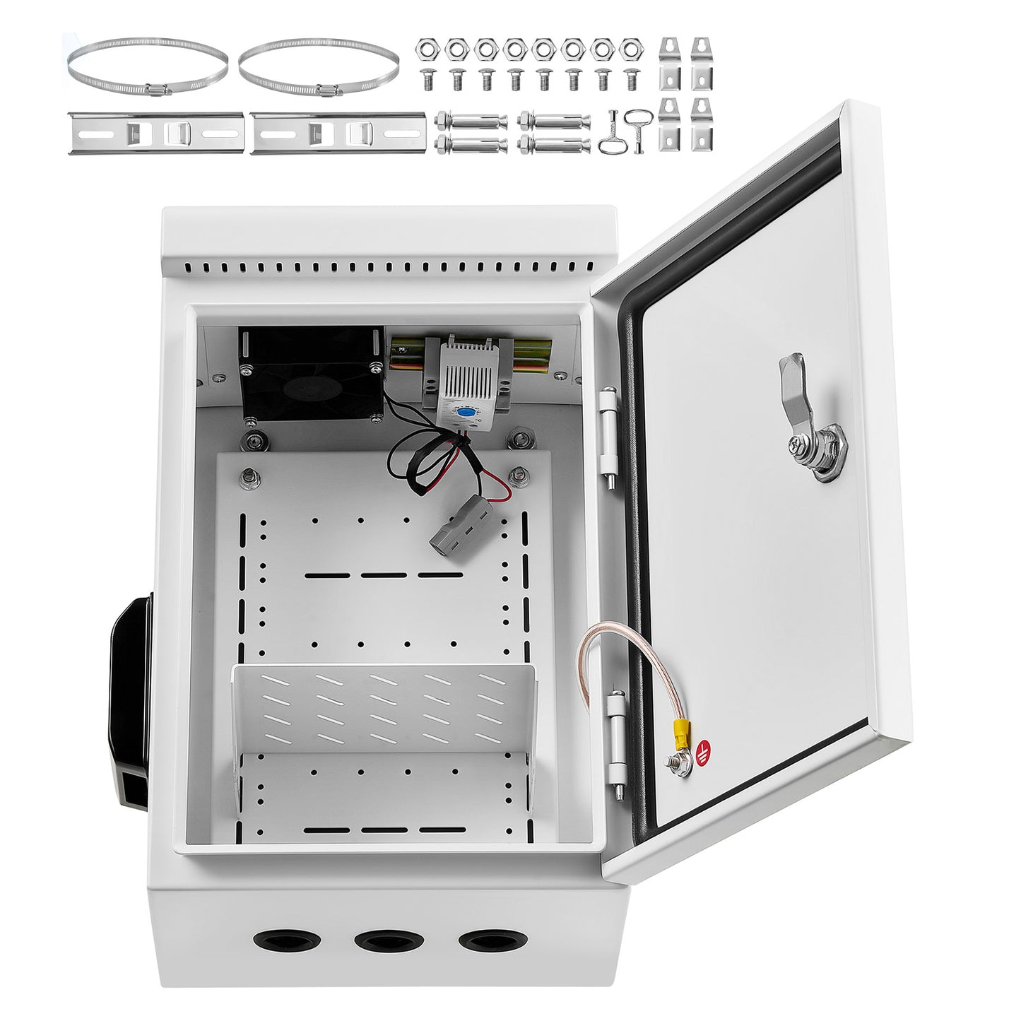 Outdoor Electrical Box with Thermostat and Fan, Rain Hood, Waterproof Enclosure 16x12x8 in