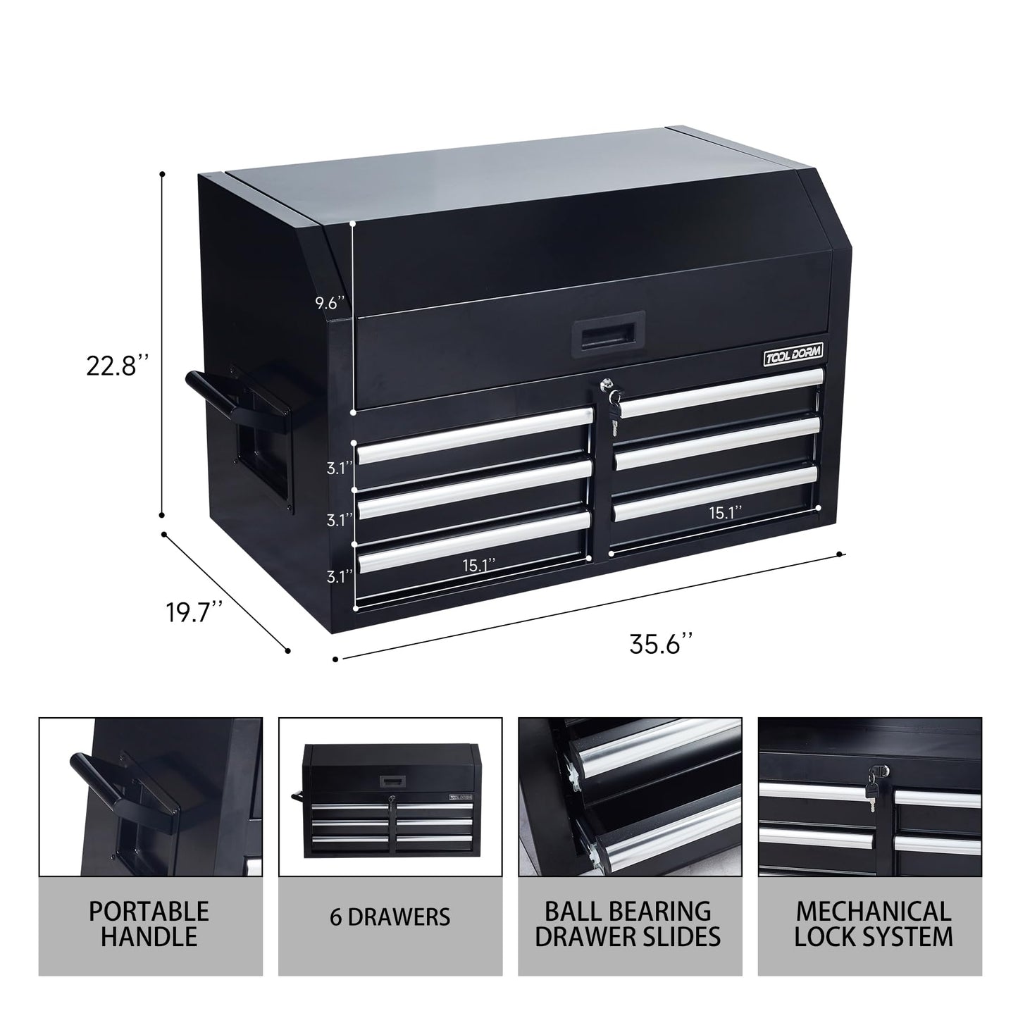36-Inch 6-Drawer Tool Storage Cabinet with Wheels - Stackable Steel Chest