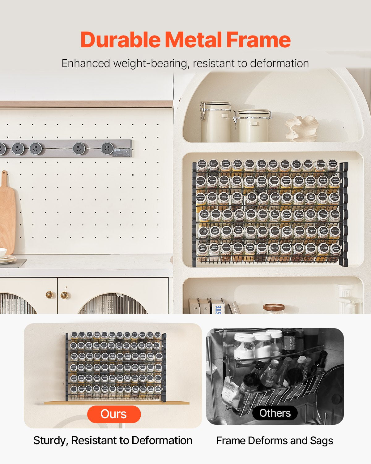 Spice Rack Organizer with 72 Glass Jars - Wall Mounted Storage Set
