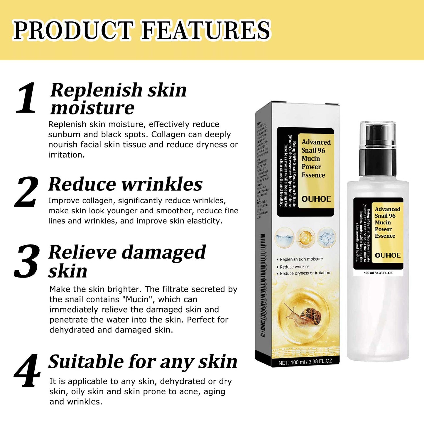 Snail Mucin 96 Collagen Power Essence - 100ml Facial Repair Serum