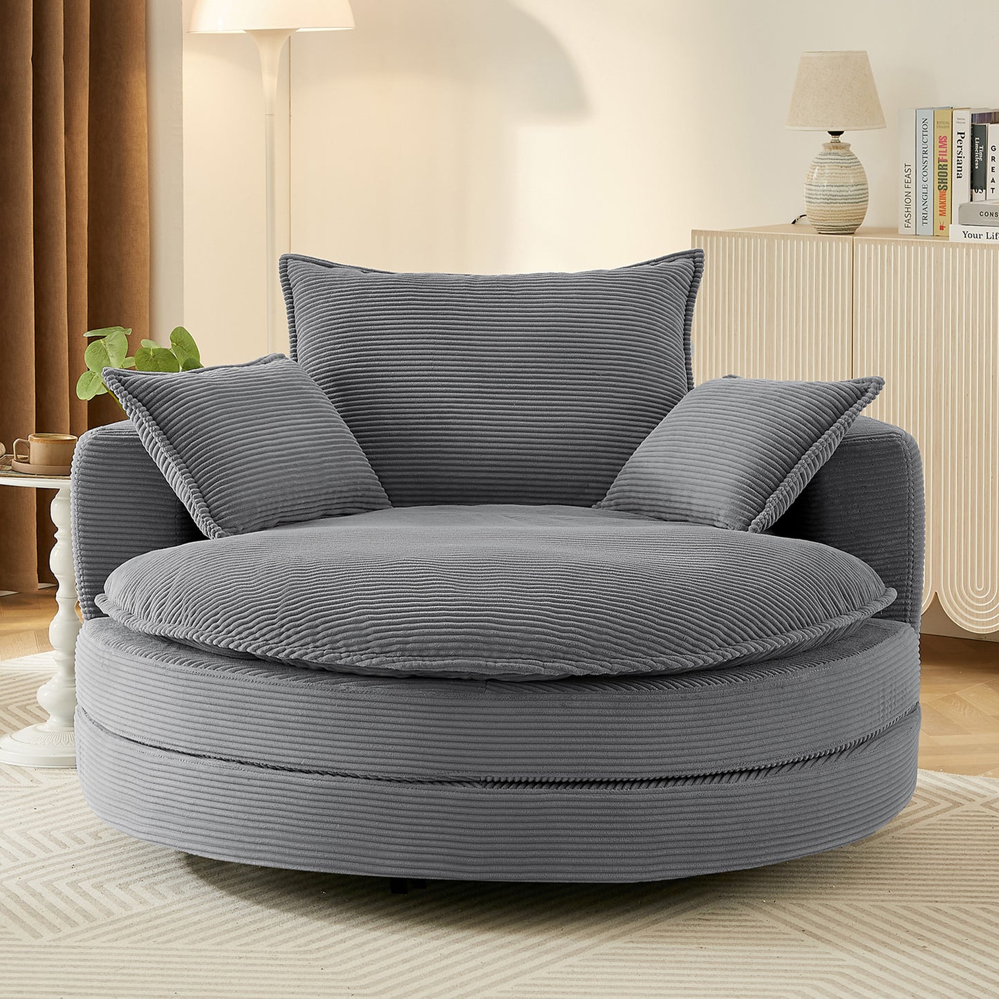 360° Swivel Barrel Chair with Dual-Layer Cushion - Grey