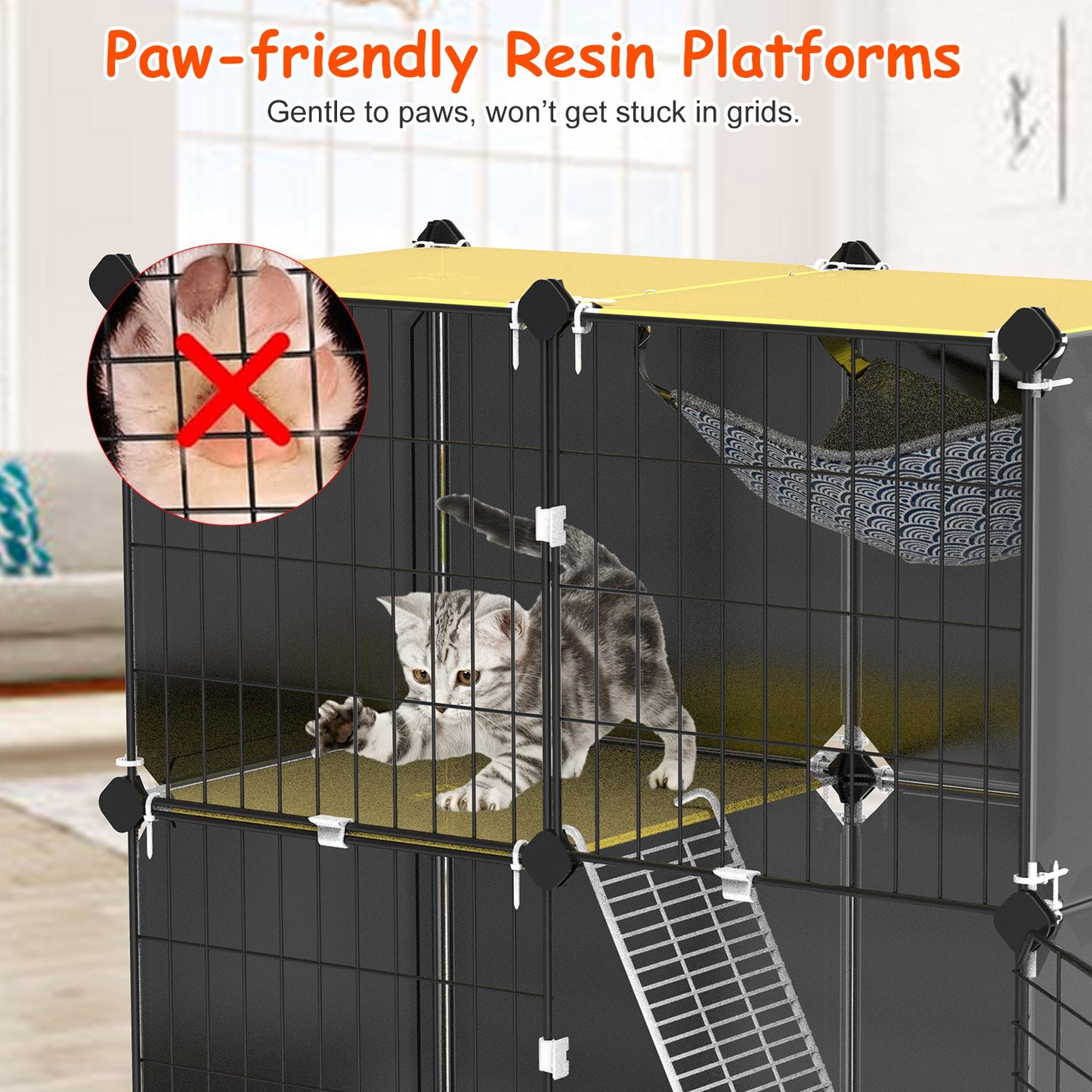 Indoor 3 Tier Cat Cage with Litter Box, Hammock, and Play Areas for Kittens