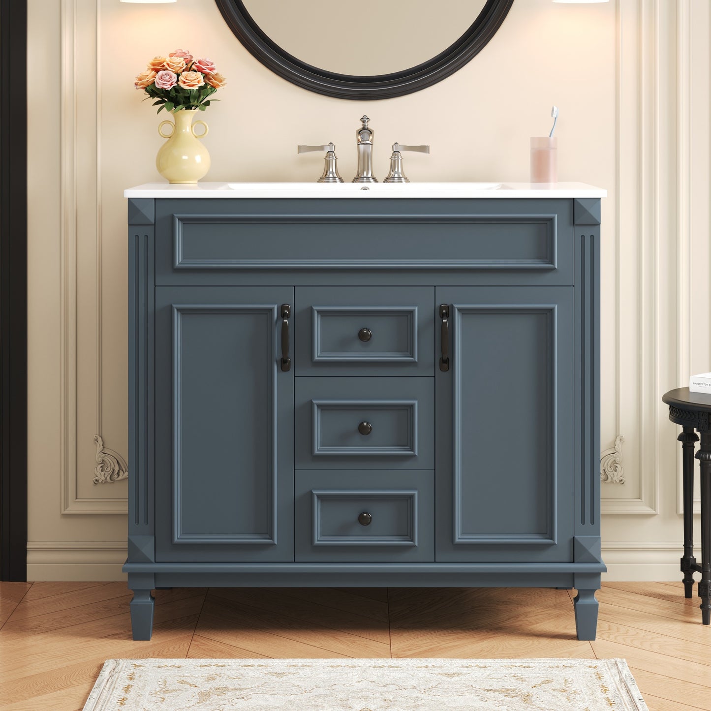 36-Inch Blue Bathroom Vanity with Top Sink & Soft Closing Doors