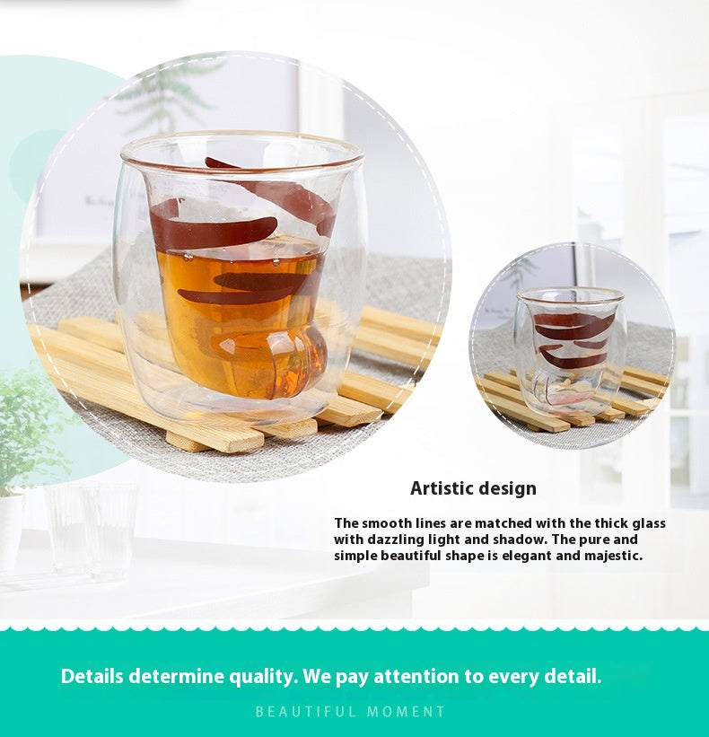 350ml Double Layer Heat-Resistant Borosilicate Glass Cup - Cartoon Style