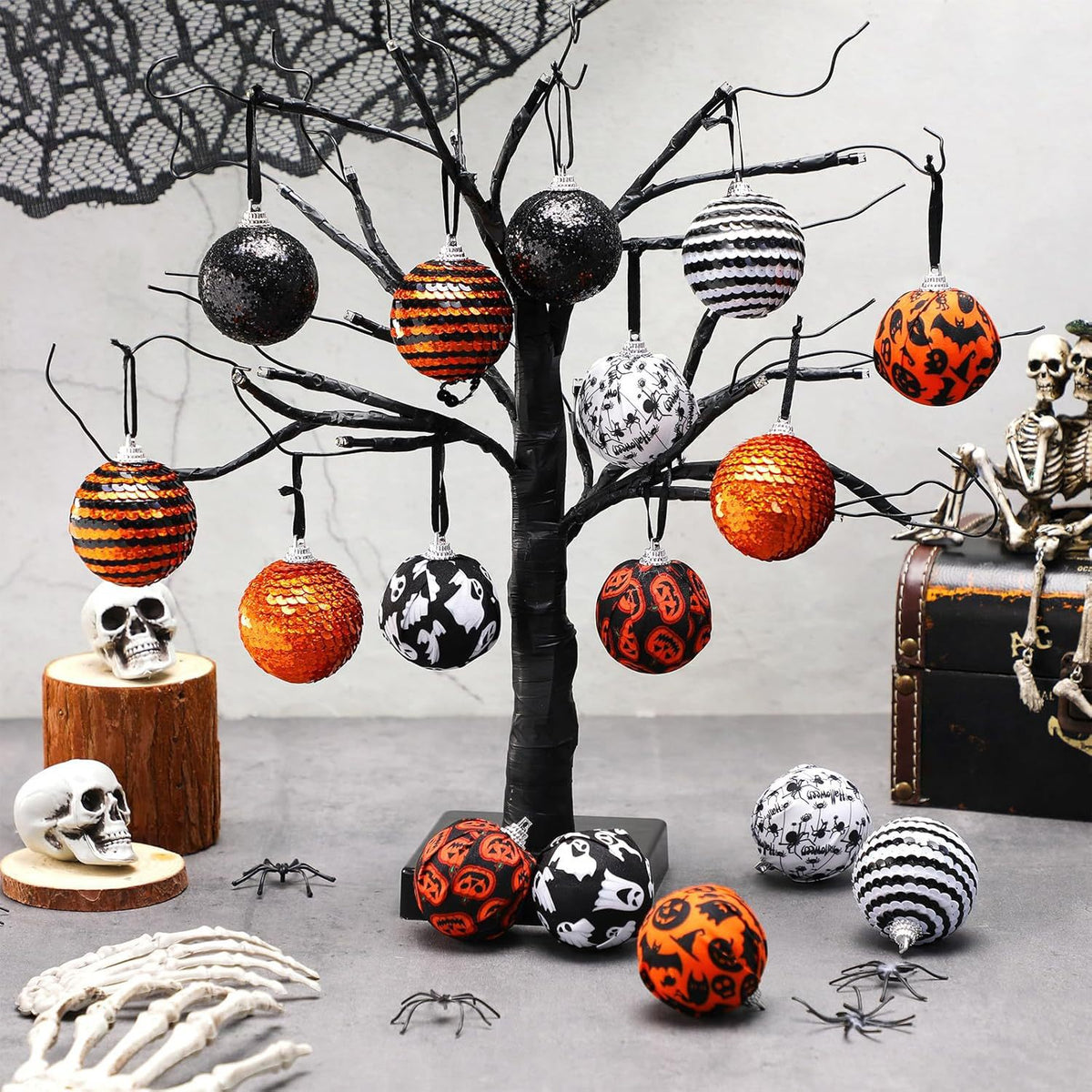 Halloween Tree Decorations Set - Pumpkins Ghosts Bats Spiders for Holiday Parties