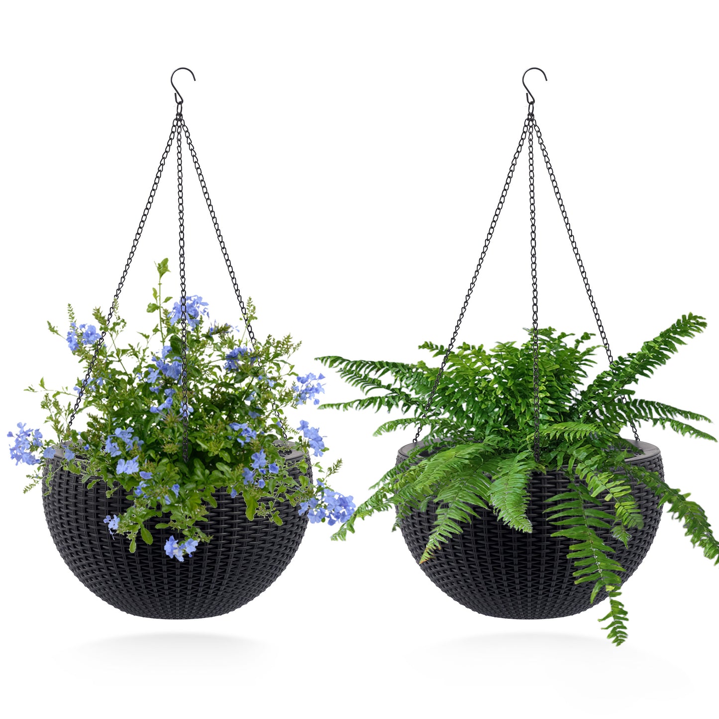 13.4 Inch Self-Watering Hanging Rattan-Inspired Planter Large