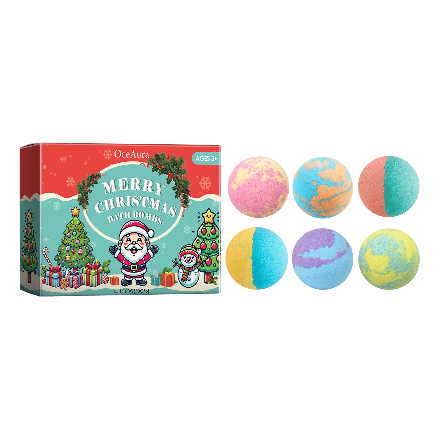 Christmas Colorful Bath Bomb with Rose & Dragon Fruit Extract