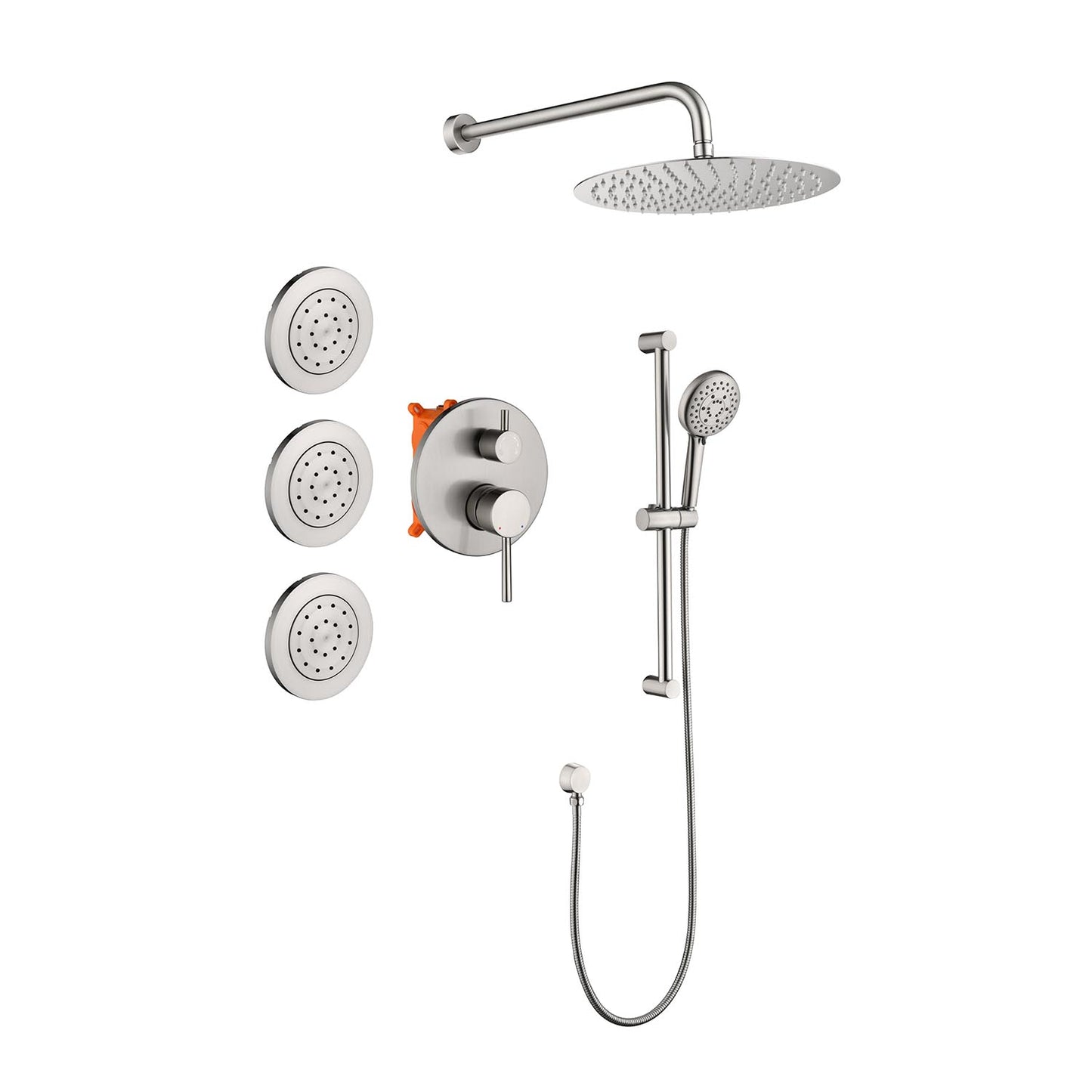 Wall-Mounted Shower System with Rain Shower Head - Brushed Nickel