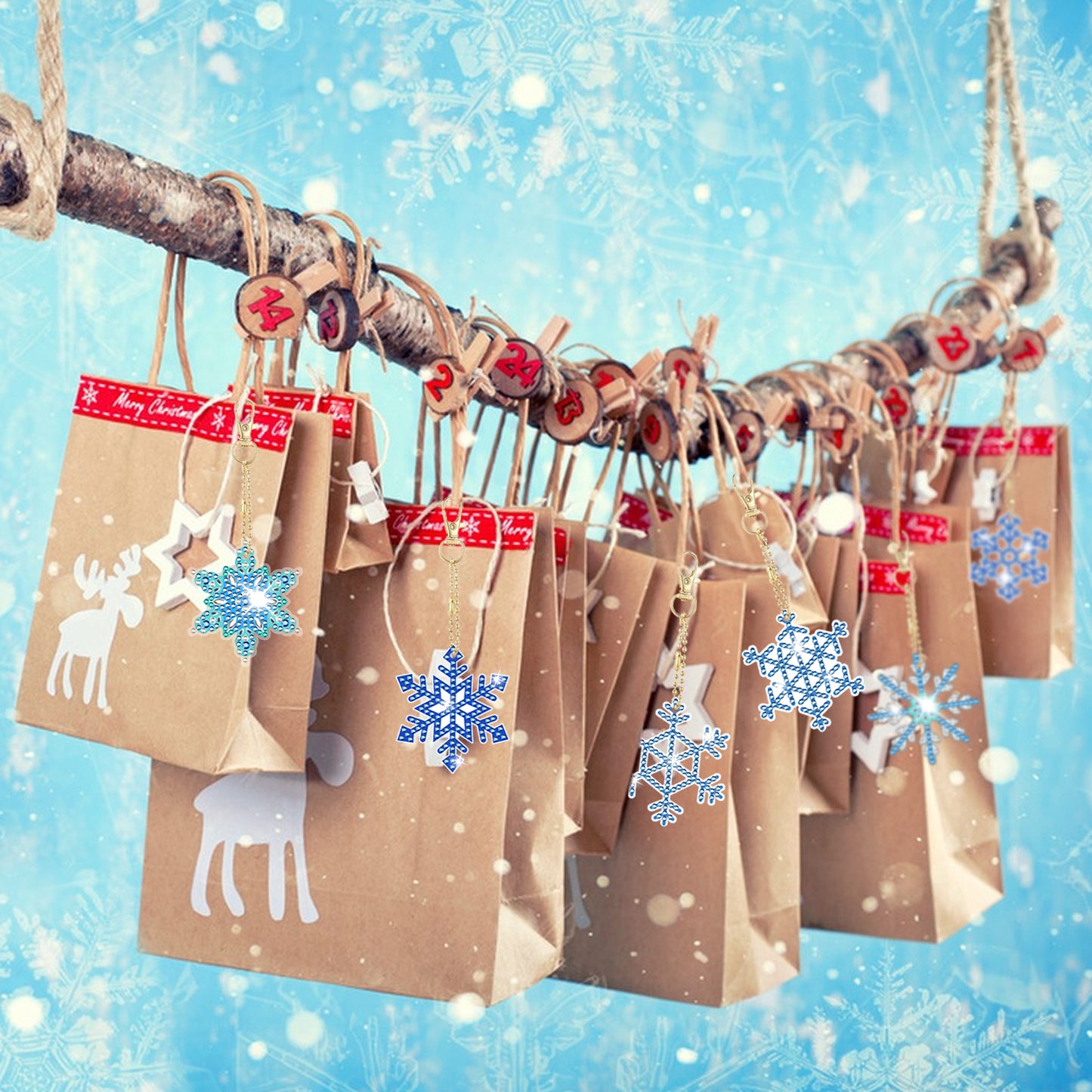 Snowflake Rhinestones Painting Keychain Kits - 12 Packs