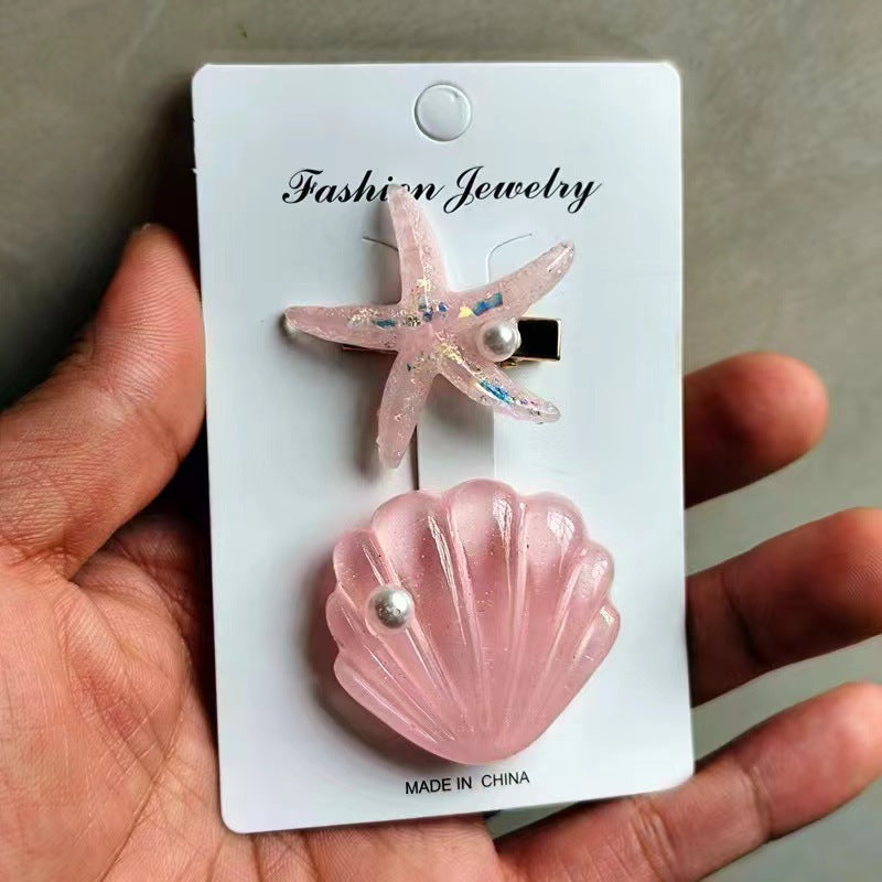 Ocean Shell Starfish Hair Barrettes for Women - Colorful Acrylic Hair Clips