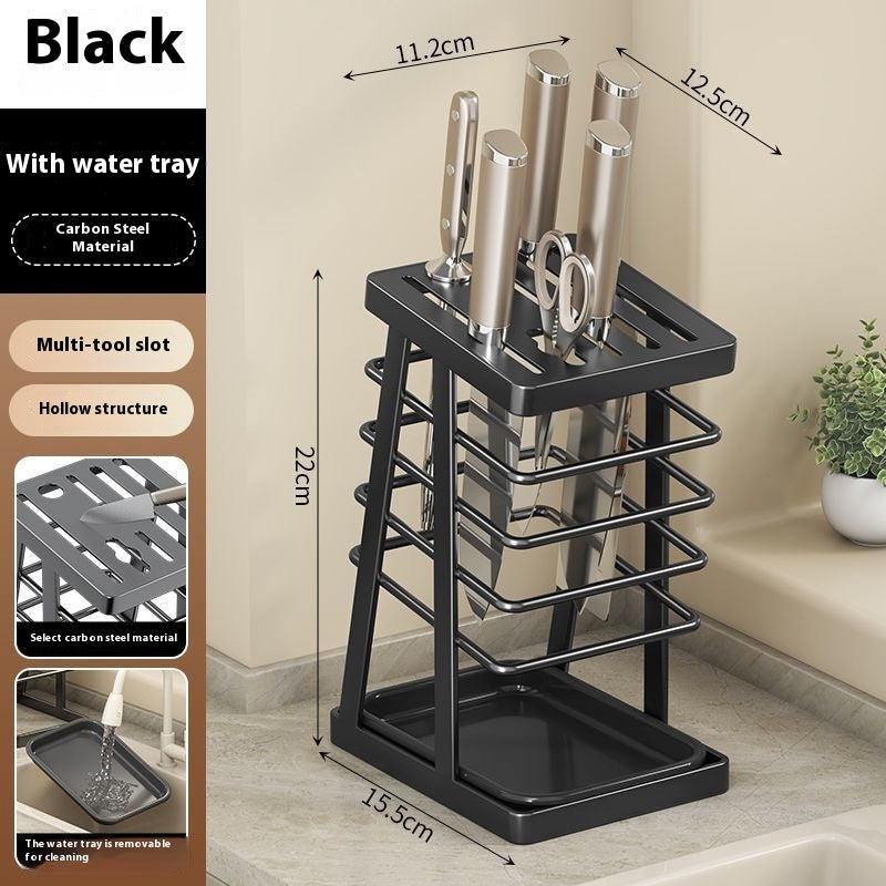 Portable Kitchen Knife Storage Rack with Water Tray - Multi-Color Nordic Style