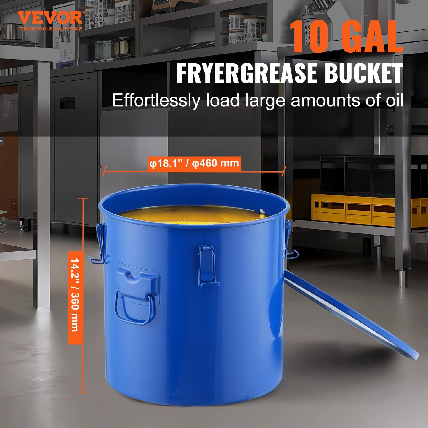 10-Gallon Fryer Grease Bucket - Heavy-Duty Carbon Steel with Lid