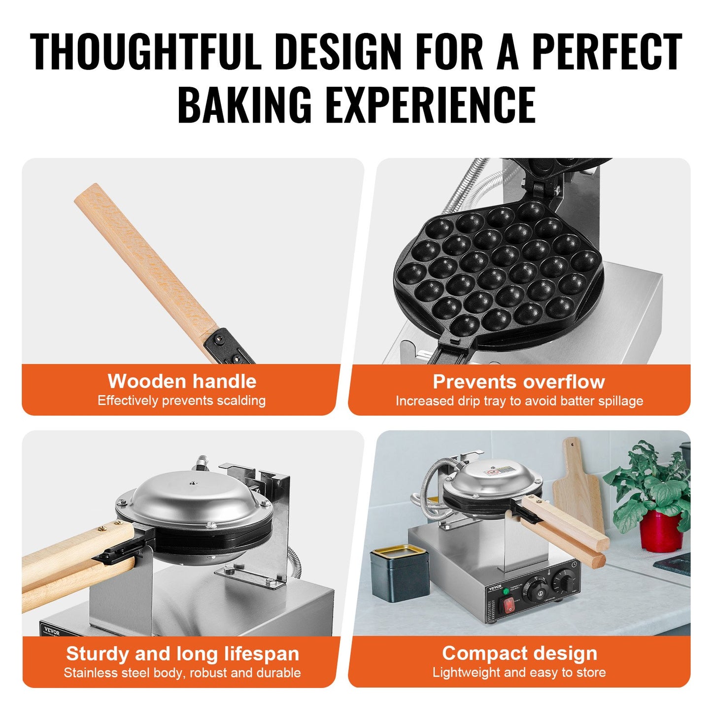 Commercial Bubble Waffle Maker 1400W Egg Pancake Baker Machine Non-Stick