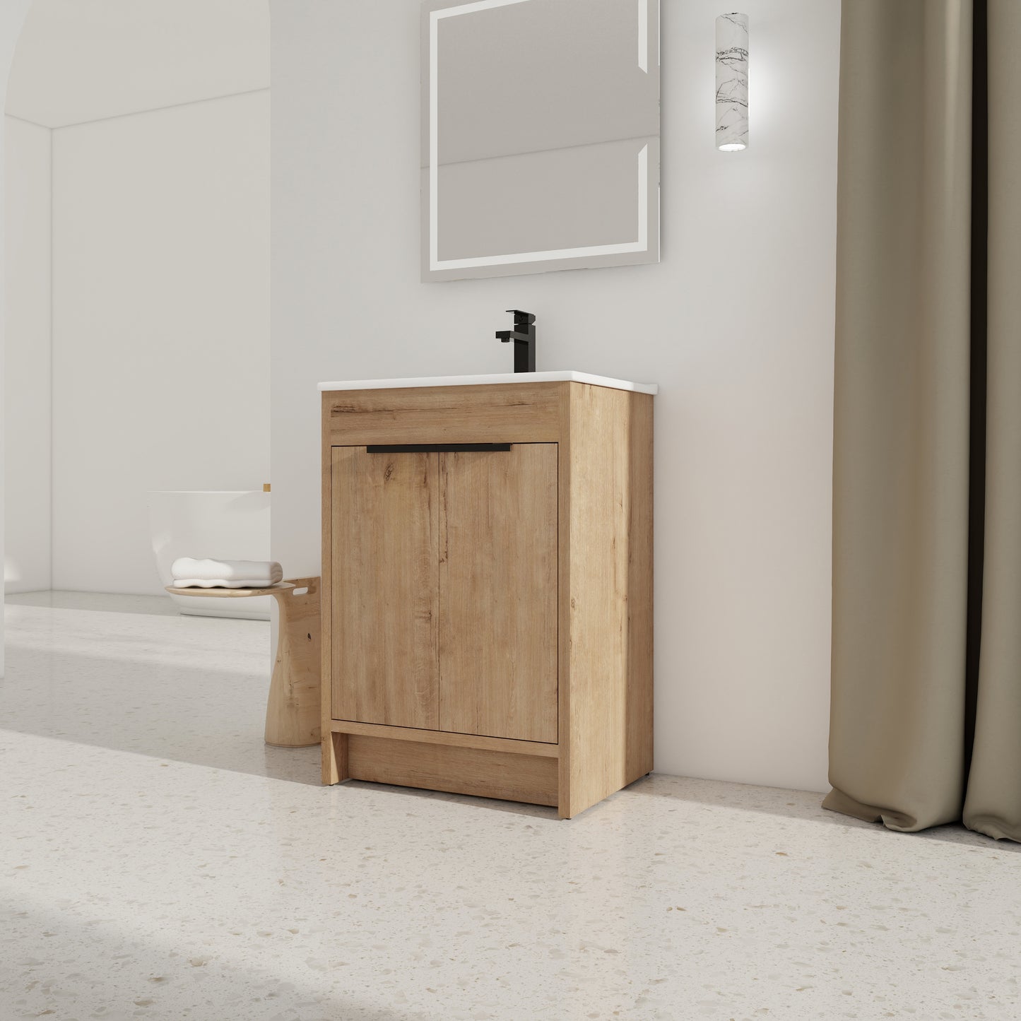 24 Freestanding Bathroom Vanity With White Ceramic Sink & 2