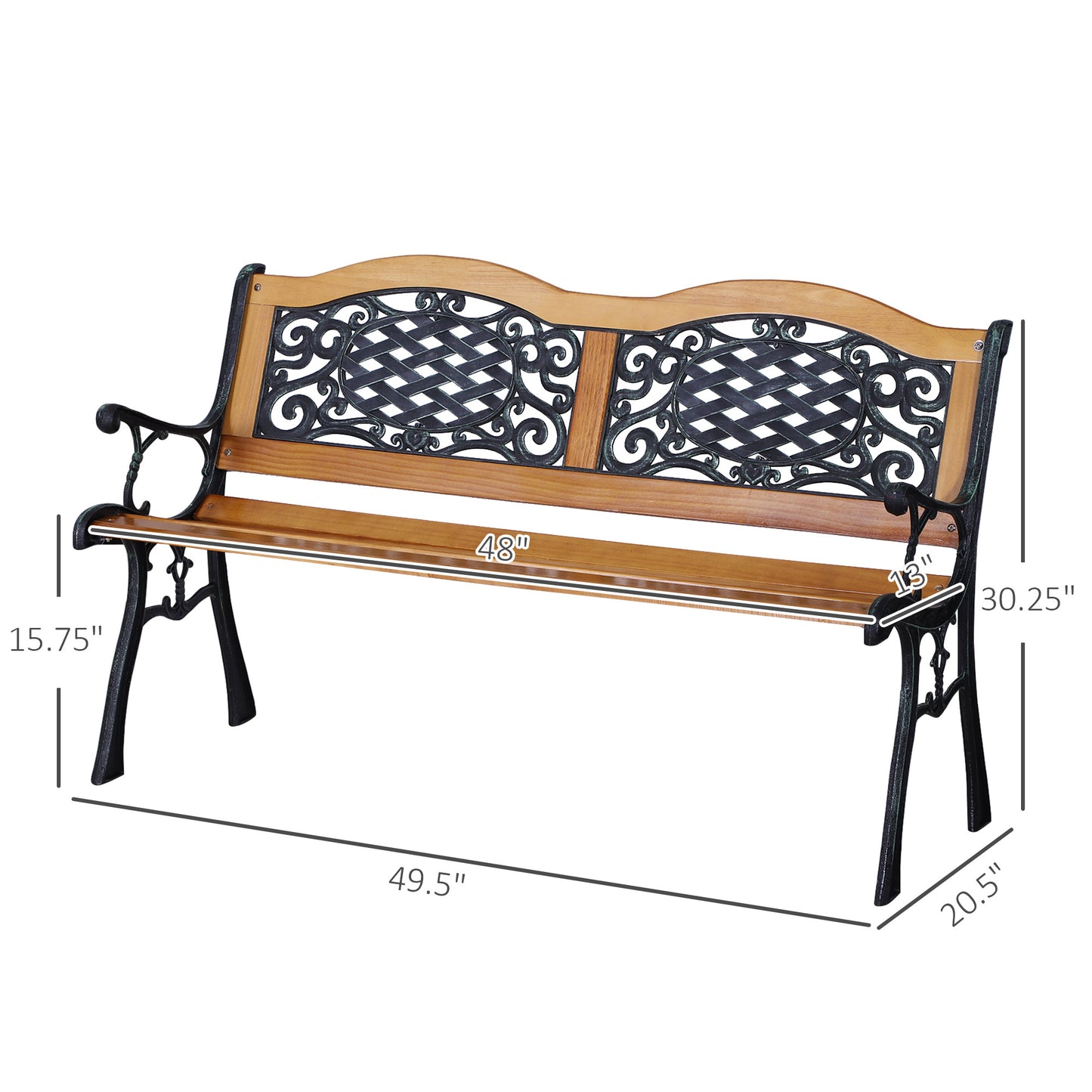 50" Outdoor Garden Bench - Antique Style Loveseat with Metal Frame