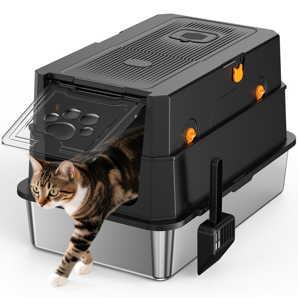 Stainless Steel Cat Litter Box Odor-Free High Sided & Washable