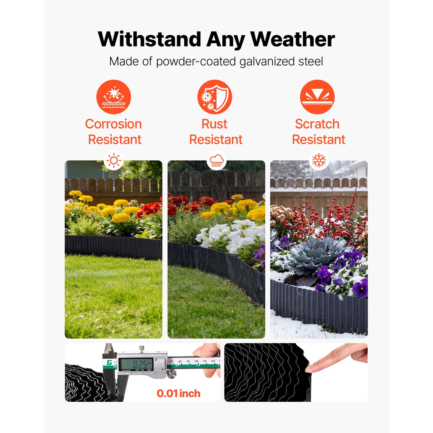 Galvanized Steel Landscape Edging - 40 ft Metal Garden Border for Flower Beds & Pathways