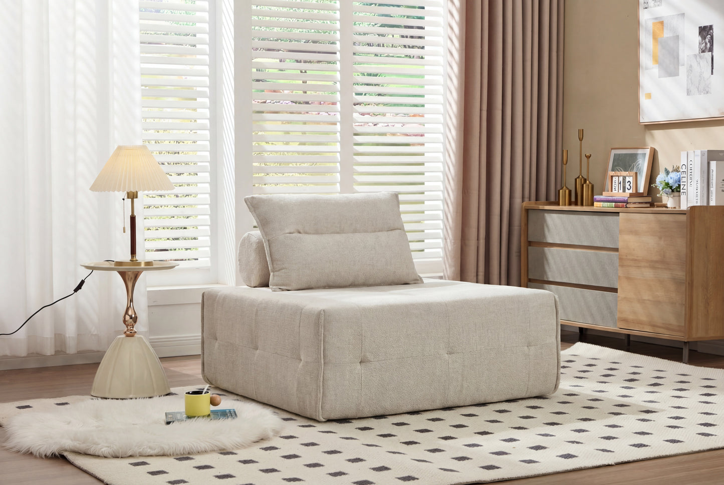 Modular Sectional Sofa with Adjustable Backrest - Beige